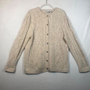 Field Gear Cable Knit Tweed Cardigan Sweater Women’s XL Cream Metal Buttons